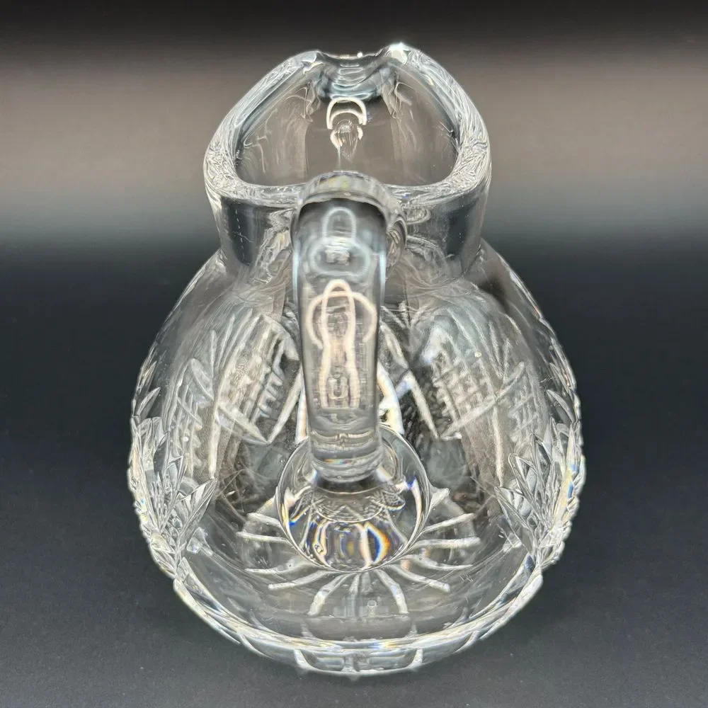 James Free Cut Crystal Glass Pitcher Water Jug with Fan and Diamond Pattern 4 in